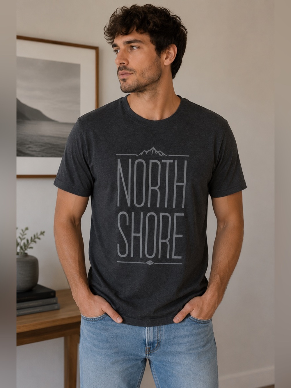 Bella Canvas North Shore Charcoal Graphic Tee Size M Casual Minimalist Lounge